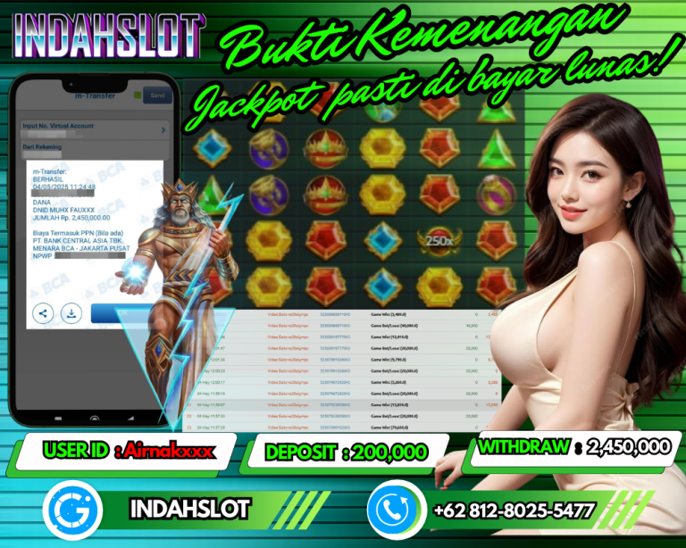 INDAHSLOT JACKPOT GATES OF OLYMPUS 1000 Rp.2,450,000,- LUNAS!!