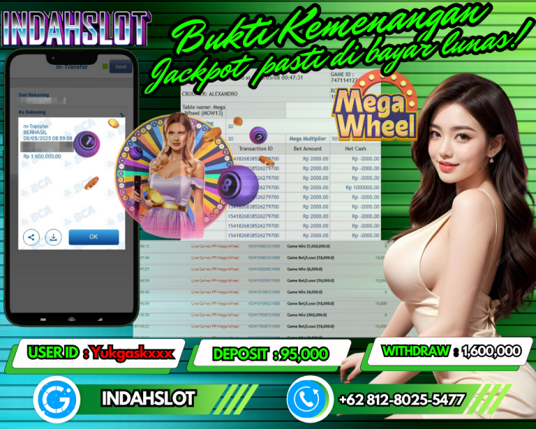 INDAHSLOT JACKPOT MEGA WHEEL Rp.1,600,000,- LUNAS!!