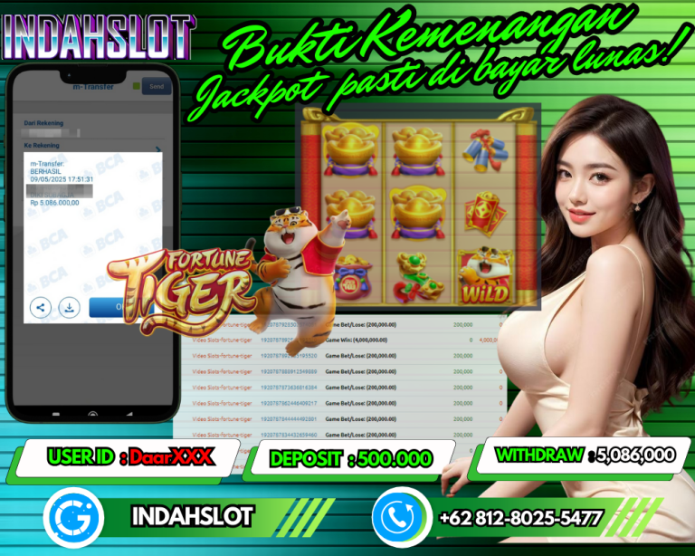 INDAHSLOT JACKPOT FORTUNE TIGER Rp.5,086,000,- LUNAS!!