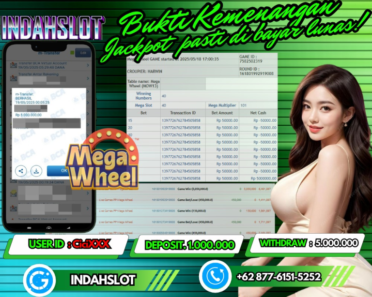INDAHSLOT JACKPOT MEGA WHEEL Rp.5.000.000,- LUNAS!!
