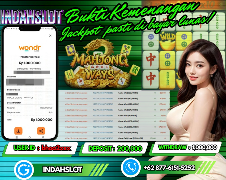 INDAHSLOT JACKPOT MAHJONG WAYS Rp.1,000,000,- LUNAS!!