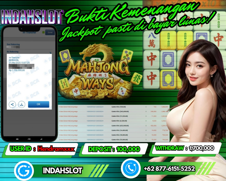 INDAHSLOT JACKPOT MAHJONG WAYS Rp.1,700,000,- LUNAS!!