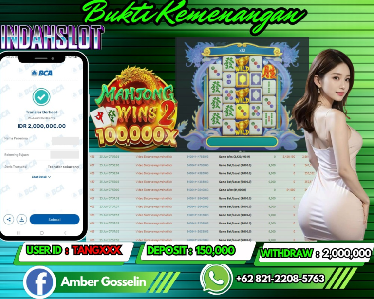 INDAHSLOT JACKPOT MAHJONG WINS 2 Rp.2,000,000,- LUNAS!!